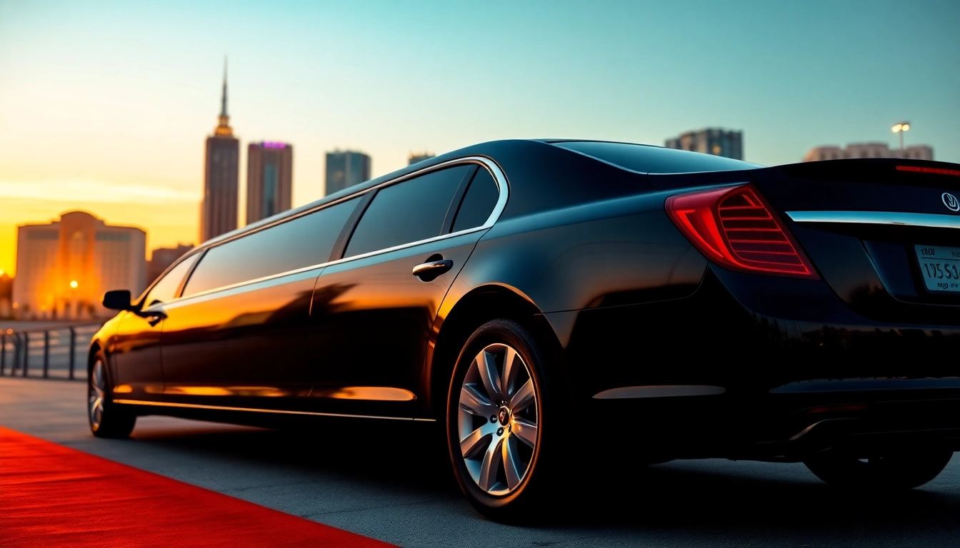 Experience superior jacksonville limo service with a luxurious black limousine against the city skyline.