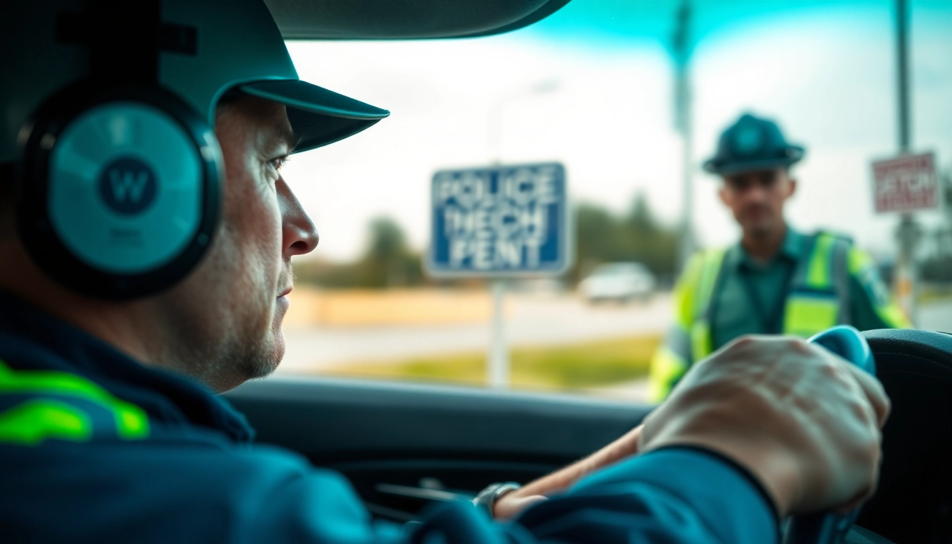 Conducting a marijuana impairment test with a driver at a police checkpoint.