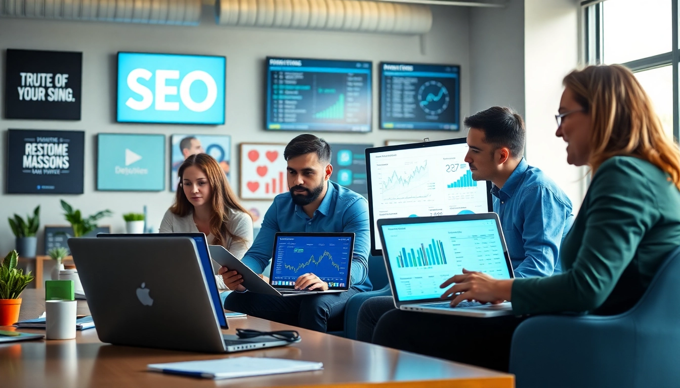 Dịch vụ seo chất lượng cao với đội ngũ chuyên viên đang phân tích dữ liệu tại văn phòng hiện đại.