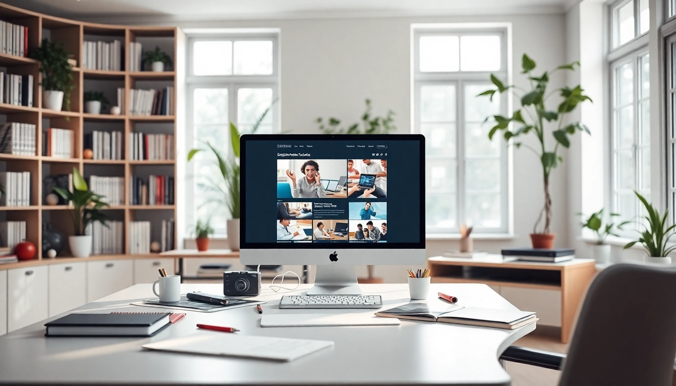 Creating engaging web design edmonton in a modern studio with bright colors and natural lighting.