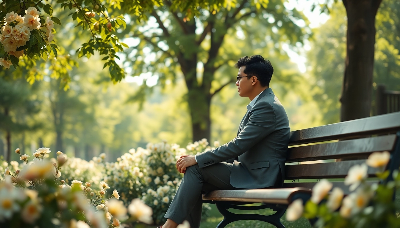 Reflecting on memories while dealing with grief in a serene park setting.